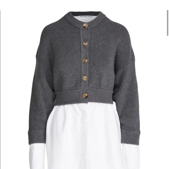 Alexander Wang Bilayer Crew Neck Oxford Cardian Sweater